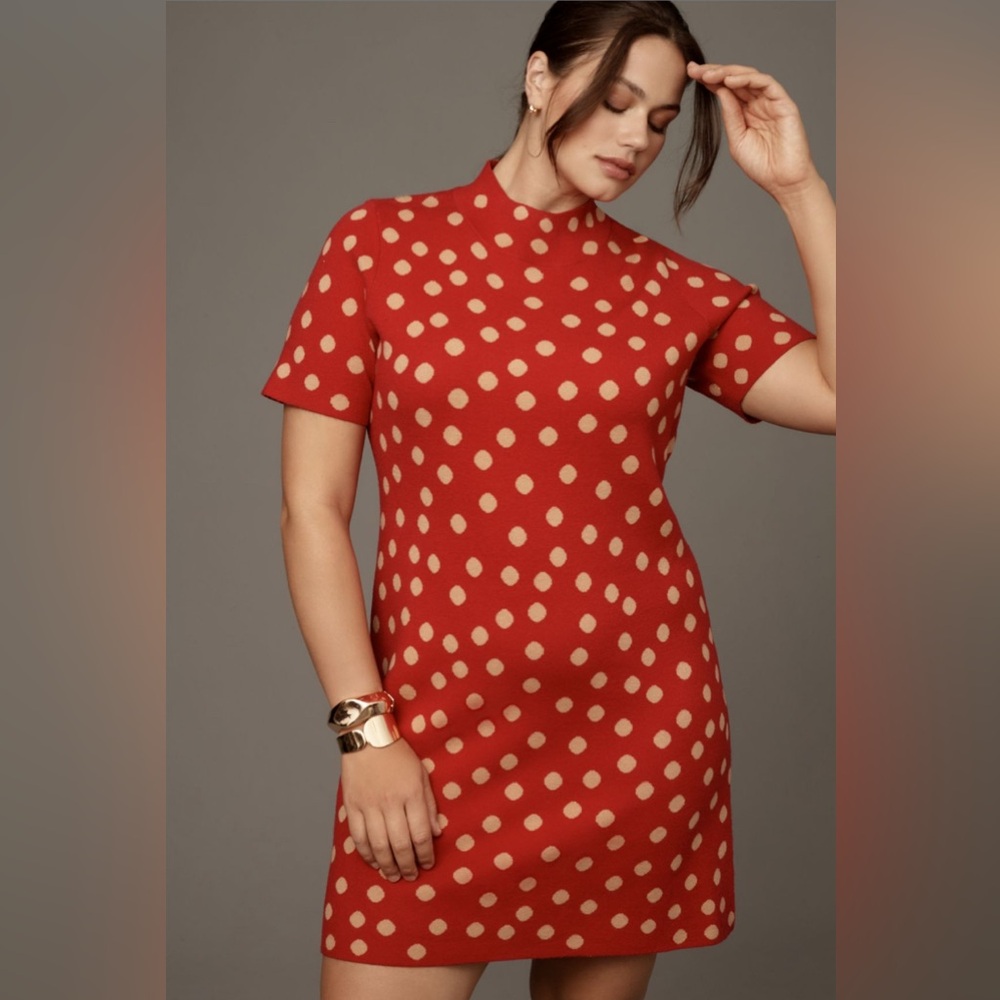 ✨ Anthropologie Nina Short-Sleeve Mock-Neck Mod Mini Dress Sz XLP - Picture 7 of 12